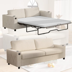 6886ea239e7854caf85ec216b7f80a8961e3246ac36a72cf2fa65.jpg Mjkone Pull Out Sofa Bed, Full Sleeper Sofa Couch with Cup Holders and Memory Foam Mattress, 2-in-1 Convertible Pullout Couch with USB Charging Ports for Living Room Guest Room Apartment, Beige