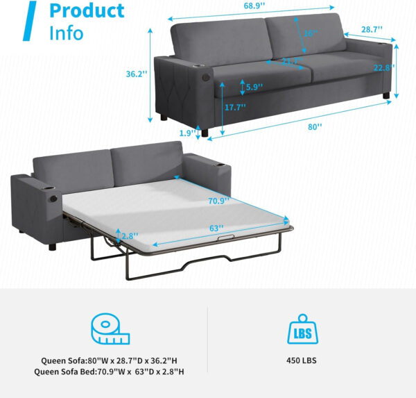 6886ea2f38992b5ccb4117ca14a80d7f3a47fb8b8fab4f452115e.jpg Mjkone Pull Out Sofa Bed, Full Sleeper Sofa Couch with Cup Holders and Memory Foam Mattress, 2-in-1 Convertible Pullout Couch with USB Charging Ports for Living Room Guest Room Apartment, Beige