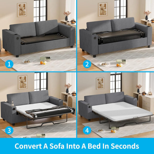 6886ea317a7c18629fef6c0e8a77ebb1a1ae013a83d9c60e12417.jpg Mjkone Pull Out Sofa Bed, Full Sleeper Sofa Couch with Cup Holders and Memory Foam Mattress, 2-in-1 Convertible Pullout Couch with USB Charging Ports for Living Room Guest Room Apartment, Beige