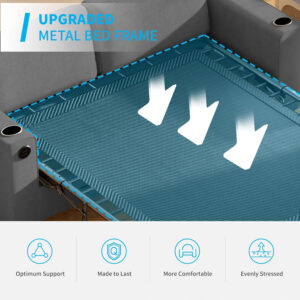 6886ea32b9eae697f0b43cc5d91a8a3225c86f701028237225dd0.jpg Mjkone Pull Out Sofa Bed, Full Sleeper Sofa Couch with Cup Holders and Memory Foam Mattress, 2-in-1 Convertible Pullout Couch with USB Charging Ports for Living Room Guest Room Apartment, Beige