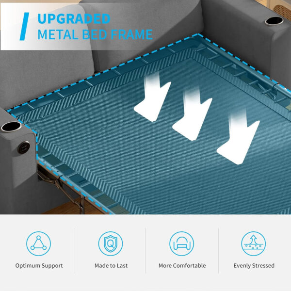 6886ea32b9eae697f0b43cc5d91a8a3225c86f701028237225dd0.jpg Mjkone Pull Out Sofa Bed, Full Sleeper Sofa Couch with Cup Holders and Memory Foam Mattress, 2-in-1 Convertible Pullout Couch with USB Charging Ports for Living Room Guest Room Apartment, Beige