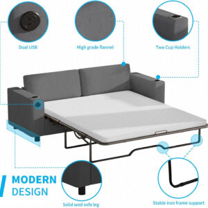 6886ea33d03a4b3da391f98d0f77a48464f058f29a5e90a9eb840.jpg Mjkone Pull Out Sofa Bed, Full Sleeper Sofa Couch with Cup Holders and Memory Foam Mattress, 2-in-1 Convertible Pullout Couch with USB Charging Ports for Living Room Guest Room Apartment, Beige