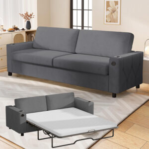 6886ea3501bfa61add9555dd896b7a429b8cdc60a5377e959a752.jpg Mjkone Pull Out Sofa Bed, Full Sleeper Sofa Couch with Cup Holders and Memory Foam Mattress, 2-in-1 Convertible Pullout Couch with USB Charging Ports for Living Room Guest Room Apartment, Beige