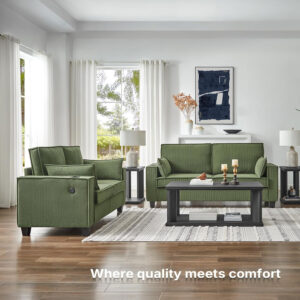 Brelice Pull Out Sofa Bed, Full Size Convertible Loveseat Sleeper Sofa, Corduroy Memory Foam Couch Bed for Living Room, Guest Room, Apartment, Home Office (Green)