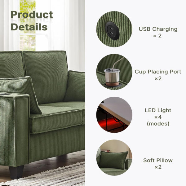 Brelice Pull Out Sofa Bed, Full Size Convertible Loveseat Sleeper Sofa, Corduroy Memory Foam Couch Bed for Living Room, Guest Room, Apartment, Home Office (Green)