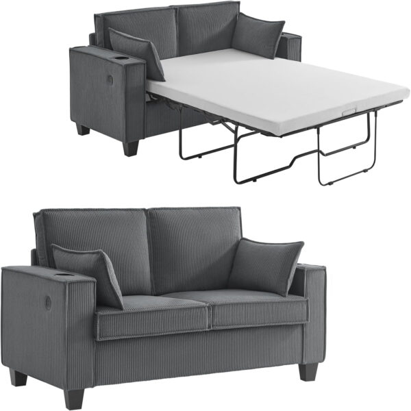 Brelice Pull Out Sofa Bed, Full Size Convertible Loveseat Sleeper Sofa, Corduroy Memory Foam Couch Bed for Living Room, Guest Room, Apartment, Home Office (Green)