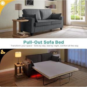 Brelice Pull Out Sofa Bed, Full Size Convertible Loveseat Sleeper Sofa, Corduroy Memory Foam Couch Bed for Living Room, Guest Room, Apartment, Home Office (Green)