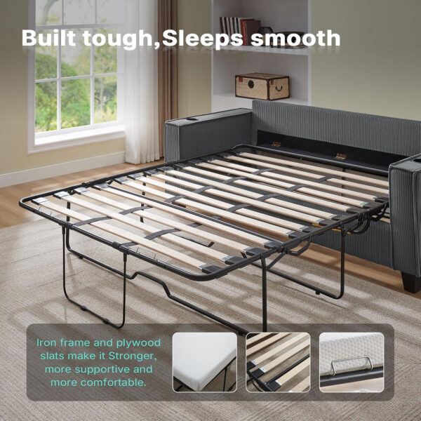 Brelice Pull Out Sofa Bed, Full Size Convertible Loveseat Sleeper Sofa, Corduroy Memory Foam Couch Bed for Living Room, Guest Room, Apartment, Home Office (Green)