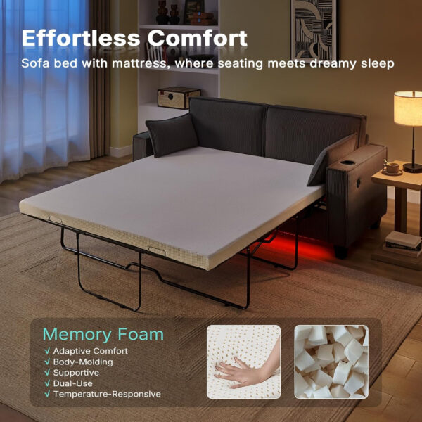 Brelice Pull Out Sofa Bed, Full Size Convertible Loveseat Sleeper Sofa, Corduroy Memory Foam Couch Bed for Living Room, Guest Room, Apartment, Home Office (Green)