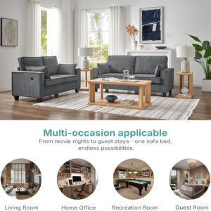 Brelice Pull Out Sofa Bed, Full Size Convertible Loveseat Sleeper Sofa, Corduroy Memory Foam Couch Bed for Living Room, Guest Room, Apartment, Home Office (Green)