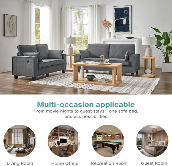 Brelice Pull Out Sofa Bed, Full Size Convertible Loveseat Sleeper Sofa, Corduroy Memory Foam Couch Bed for Living Room, Guest Room, Apartment, Home Office (Green)