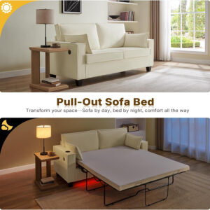 Brelice Pull Out Sofa Bed, Full Size Convertible Loveseat Sleeper Sofa, Corduroy Memory Foam Couch Bed for Living Room, Guest Room, Apartment, Home Office (Green)