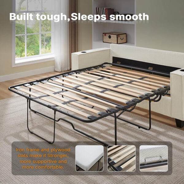 Brelice Pull Out Sofa Bed, Full Size Convertible Loveseat Sleeper Sofa, Corduroy Memory Foam Couch Bed for Living Room, Guest Room, Apartment, Home Office (Green)