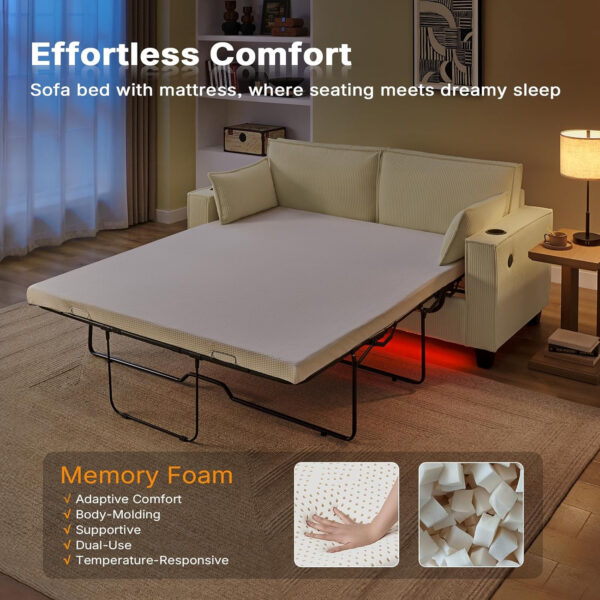 Brelice Pull Out Sofa Bed, Full Size Convertible Loveseat Sleeper Sofa, Corduroy Memory Foam Couch Bed for Living Room, Guest Room, Apartment, Home Office (Green)