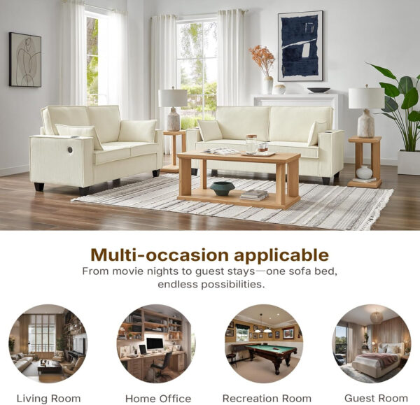 Brelice Pull Out Sofa Bed, Full Size Convertible Loveseat Sleeper Sofa, Corduroy Memory Foam Couch Bed for Living Room, Guest Room, Apartment, Home Office (Green)