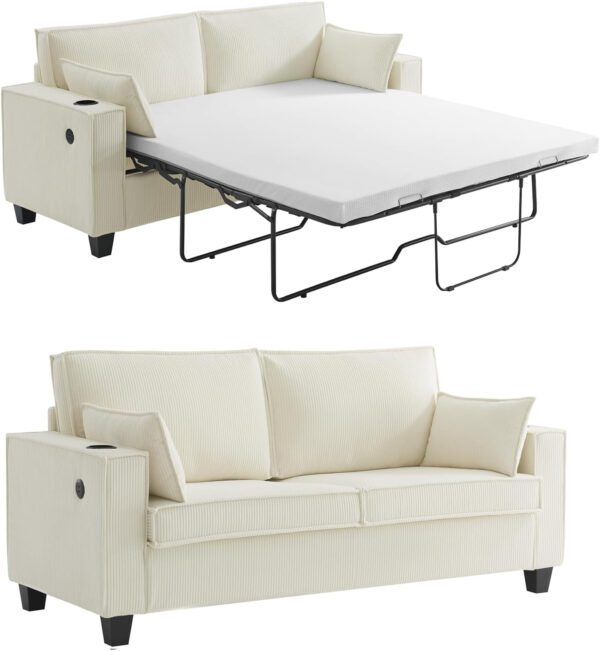 Brelice Pull Out Sofa Bed, Full Size Convertible Loveseat Sleeper Sofa, Corduroy Memory Foam Couch Bed for Living Room, Guest Room, Apartment, Home Office (Green)