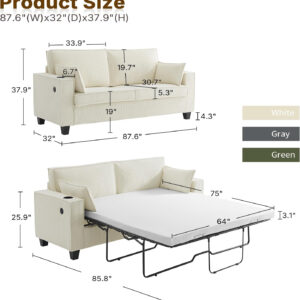 Brelice Pull Out Sofa Bed, Full Size Convertible Loveseat Sleeper Sofa, Corduroy Memory Foam Couch Bed for Living Room, Guest Room, Apartment, Home Office (Green)