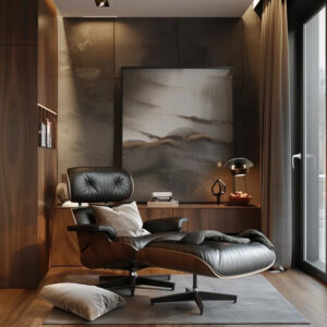 6886ec46175e833e80c4f29881d05c9dc20033e079769221240b1.jpg Top Black Grain Leather, Mid Century Chaise Lounge Chair and Ottoman, Modern Chair Classic Design, Walnut Wood, Heavy Duty Base Support for Living Room Study Lounge Office
