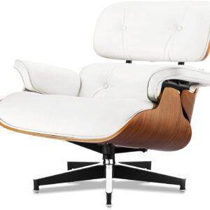 6886ec4b323ef86fb3fe662fea4e59e0bf79f3e189e48c0bbd496.jpg Top Black Grain Leather, Mid Century Chaise Lounge Chair and Ottoman, Modern Chair Classic Design, Walnut Wood, Heavy Duty Base Support for Living Room Study Lounge Office
