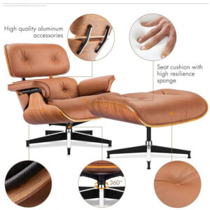 Lounge Chair with Ottoman, Mid Century Modern Office Chair, Leather Chaise Indoor, Heavy Duty Base Support for Living Room Study Lounge Office (Palisander Black, Tall)