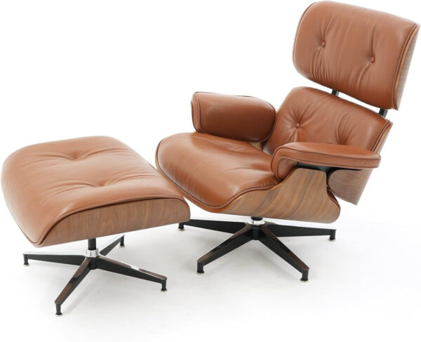 Lounge Chair with Ottoman, Mid Century Modern Office Chair, Leather Chaise Indoor, Heavy Duty Base Support for Living Room Study Lounge Office (Palisander Black, Tall)