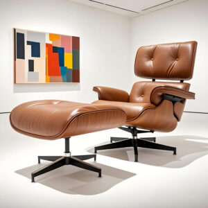 Lounge Chair with Ottoman, Mid Century Modern Office Chair, Leather Chaise Indoor, Heavy Duty Base Support for Living Room Study Lounge Office (Palisander Black, Tall)