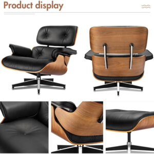 Lounge Chair with Ottoman, Mid Century Modern Office Chair, Leather Chaise Indoor, Heavy Duty Base Support for Living Room Study Lounge Office (Palisander Black, Tall)