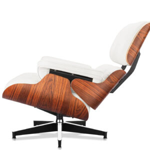 Chaise Lounge Chair with Ottoman Genuine Leather High-Resilience Foam Cushions Mid Century Modern Ergonomic Design for Living Room Study Lounge Office Palisander Ivory White