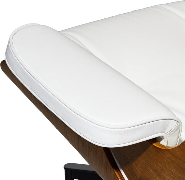 Chaise Lounge Chair with Ottoman Genuine Leather High-Resilience Foam Cushions Mid Century Modern Ergonomic Design for Living Room Study Lounge Office Palisander Ivory White