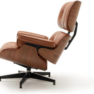 Chaise Lounge Chair with Ottoman Genuine Leather High-Resilience Foam Cushions Mid Century Modern Ergonomic Design for Living Room Study Lounge Office Palisander Ivory White