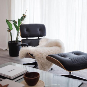 Chaise Lounge Chair with Ottoman Genuine Leather High-Resilience Foam Cushions Mid Century Modern Ergonomic Design for Living Room Study Lounge Office Palisander Ivory White
