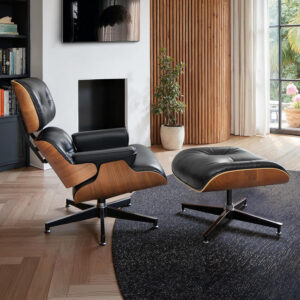 Chaise Lounge Chair with Ottoman Genuine Leather High-Resilience Foam Cushions Mid Century Modern Ergonomic Design for Living Room Study Lounge Office Palisander Ivory White