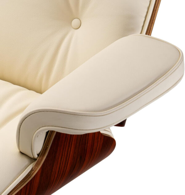 Chaise Lounge Chair with Ottoman Genuine Leather High-Resilience Foam Cushions Mid Century Modern Ergonomic Design for Living Room Study Lounge Office Palisander Ivory White