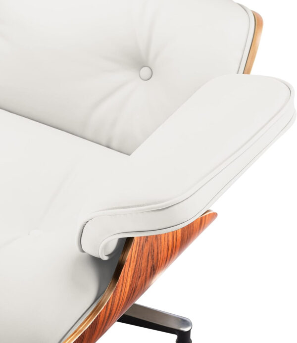 Chaise Lounge Chair with Ottoman Genuine Leather High-Resilience Foam Cushions Mid Century Modern Ergonomic Design for Living Room Study Lounge Office Palisander Ivory White