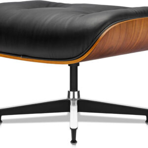 Top Black Grain Leather, Mid Century Chaise Lounge Chair and Ottoman, Modern Chair Classic Design, Walnut Wood, Heavy Duty Base Support for Living Room Office