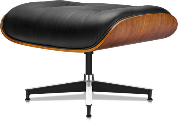 Top Black Grain Leather, Mid Century Chaise Lounge Chair and Ottoman, Modern Chair Classic Design, Walnut Wood, Heavy Duty Base Support for Living Room Office