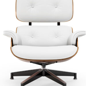 Top Black Grain Leather, Mid Century Chaise Lounge Chair and Ottoman, Modern Chair Classic Design, Walnut Wood, Heavy Duty Base Support for Living Room Office