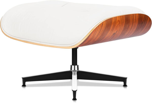 Top Black Grain Leather, Mid Century Chaise Lounge Chair and Ottoman, Modern Chair Classic Design, Walnut Wood, Heavy Duty Base Support for Living Room Office