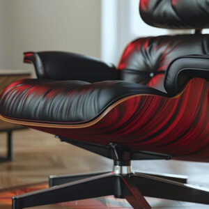 Top Black Grain Leather, Mid Century Chaise Lounge Chair and Ottoman, Modern Chair Classic Design, Walnut Wood, Heavy Duty Base Support for Living Room Office