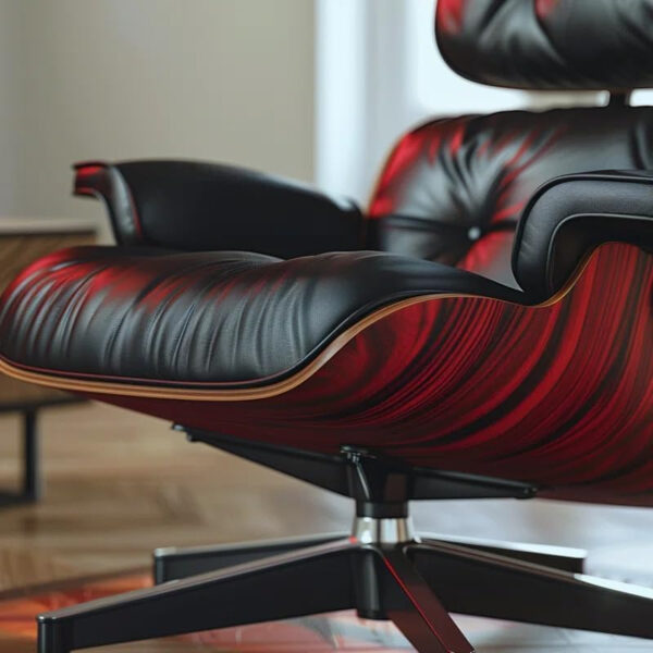 Top Black Grain Leather, Mid Century Chaise Lounge Chair and Ottoman, Modern Chair Classic Design, Walnut Wood, Heavy Duty Base Support for Living Room Office