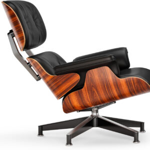 Top Black Grain Leather, Mid Century Chaise Lounge Chair and Ottoman, Modern Chair Classic Design, Walnut Wood, Heavy Duty Base Support for Living Room Office