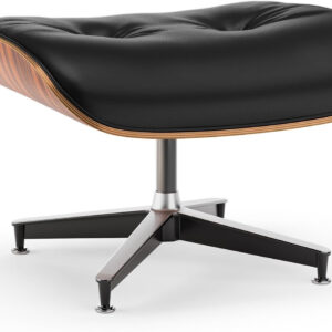 Top Black Grain Leather, Mid Century Chaise Lounge Chair and Ottoman, Modern Chair Classic Design, Walnut Wood, Heavy Duty Base Support for Living Room Office