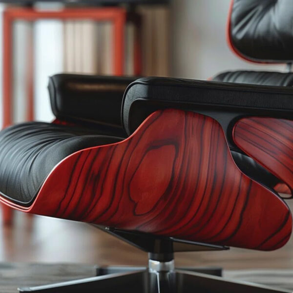 Top Black Grain Leather, Mid Century Chaise Lounge Chair and Ottoman, Modern Chair Classic Design, Walnut Wood, Heavy Duty Base Support for Living Room Office