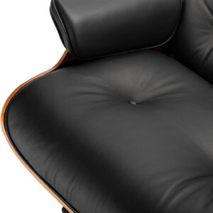 Top Black Grain Leather, Mid Century Chaise Lounge Chair and Ottoman, Modern Chair Classic Design, Walnut Wood, Heavy Duty Base Support for Living Room Office