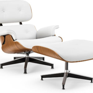 Top Black Grain Leather, Mid Century Chaise Lounge Chair and Ottoman, Modern Chair Classic Design, Walnut Wood, Heavy Duty Base Support for Living Room Office