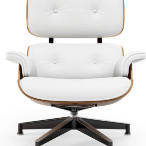 Top Black Grain Leather, Mid Century Chaise Lounge Chair and Ottoman, Modern Chair Classic Design, Walnut Wood, Heavy Duty Base Support for Living Room Office