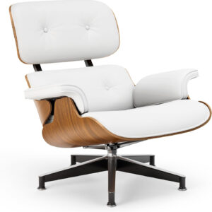 Top Black Grain Leather, Mid Century Chaise Lounge Chair and Ottoman, Modern Chair Classic Design, Walnut Wood, Heavy Duty Base Support for Living Room Office