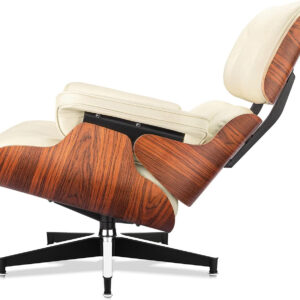 Top Black Grain Leather, Mid Century Chaise Lounge Chair and Ottoman, Modern Chair Classic Design, Walnut Wood, Heavy Duty Base Support for Living Room Office