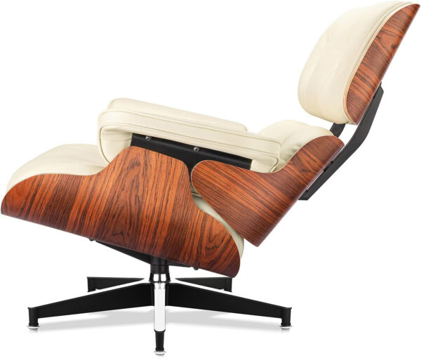 Top Black Grain Leather, Mid Century Chaise Lounge Chair and Ottoman, Modern Chair Classic Design, Walnut Wood, Heavy Duty Base Support for Living Room Office