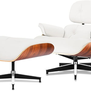 Top Black Grain Leather, Mid Century Chaise Lounge Chair and Ottoman, Modern Chair Classic Design, Walnut Wood, Heavy Duty Base Support for Living Room Office